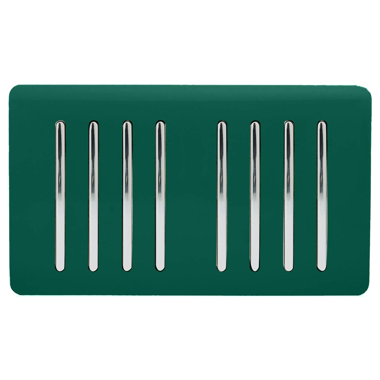 Trendi 8 Gang 2 way 240V Screwless Raised Front Twin Plate Plastic Artistic Modern Glossy 10 Amp Chrome Rocker Quad Electrical Wall Light Switch in Dark Green - ART-SS88DG