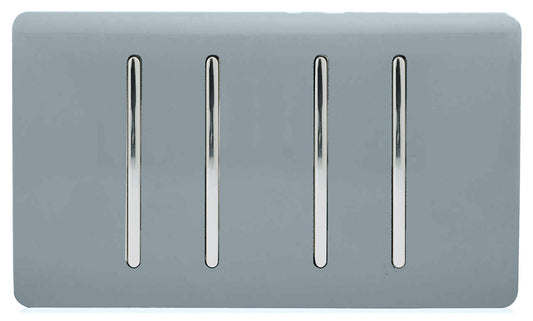 Trendi 4 Gang (2 Way & 1x Intermediate) Glossy 10 Amp Rocker Light Switch Cool Grey
