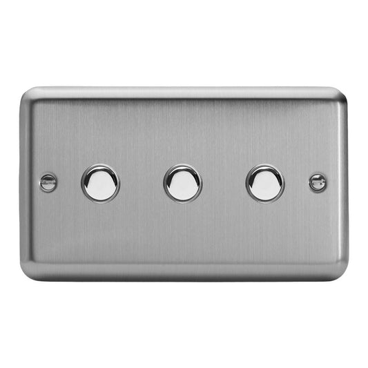 Varilight 3 Gang 6A 1 or 2 Way Push on/off Impulse Switch Matt Chrome XSP3
