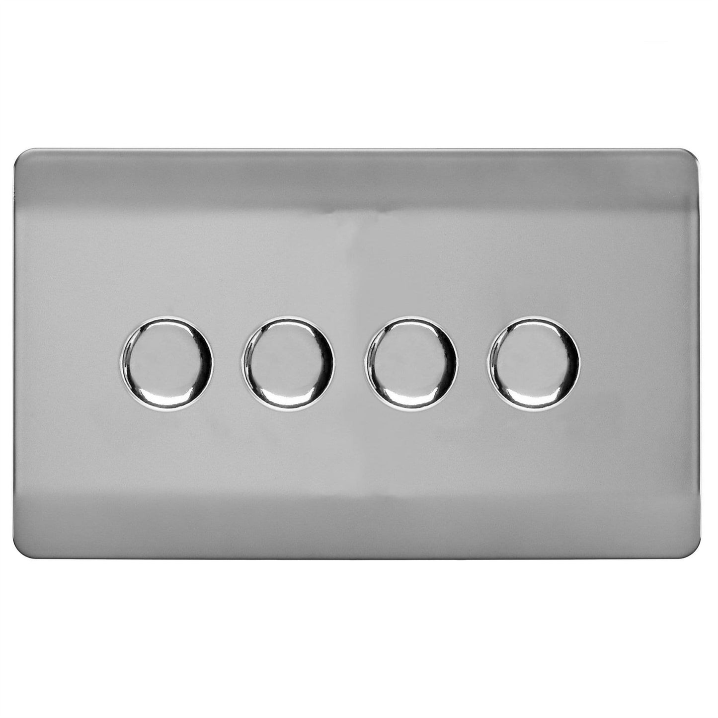 Trendi 4 Gang 2 Way 240V 100w LED Dimmer Screwless Raised Front Plate Plastic Artistic Modern Glossy 10 Amp Chrome Single Electrical Wall Light Switch in Brushed Steel - ART-4LDMBS