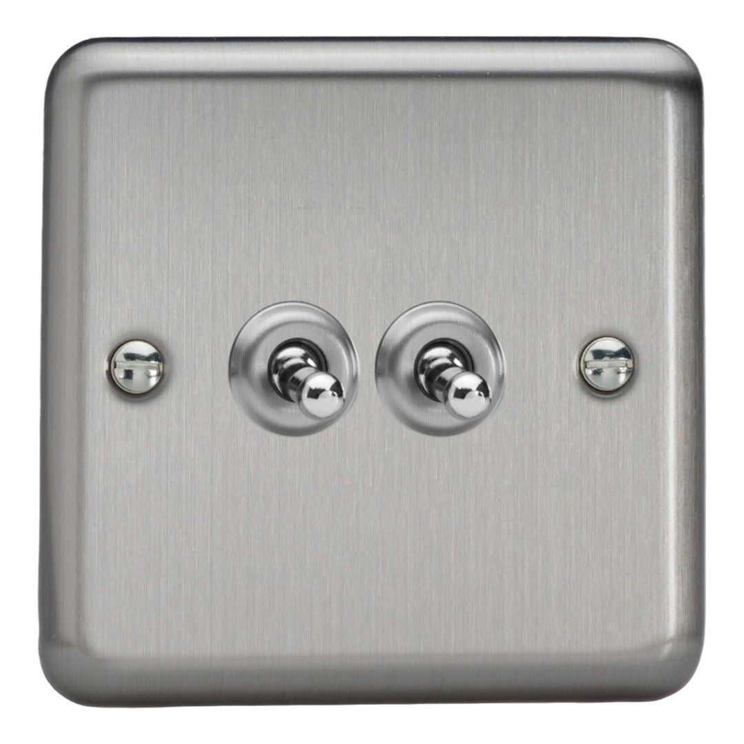 Varilight 2-Gang 10A Intermediate Toggle Switch in Classic Matt Chrome w/ Chrome Toggle