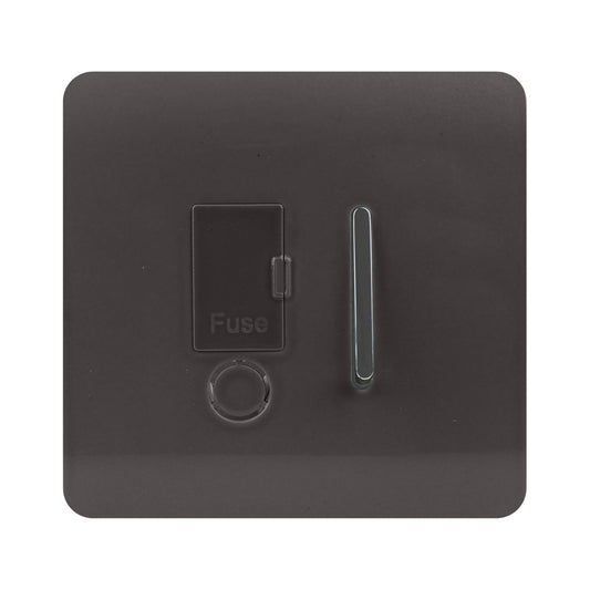 Trendi Switch Screwless Artistic Modern Glossy Tactile 230V Switched 13 A Single Fused Spur Connection Unit with Flex Outlet Chrome Rocker in Dark Mocha Brown