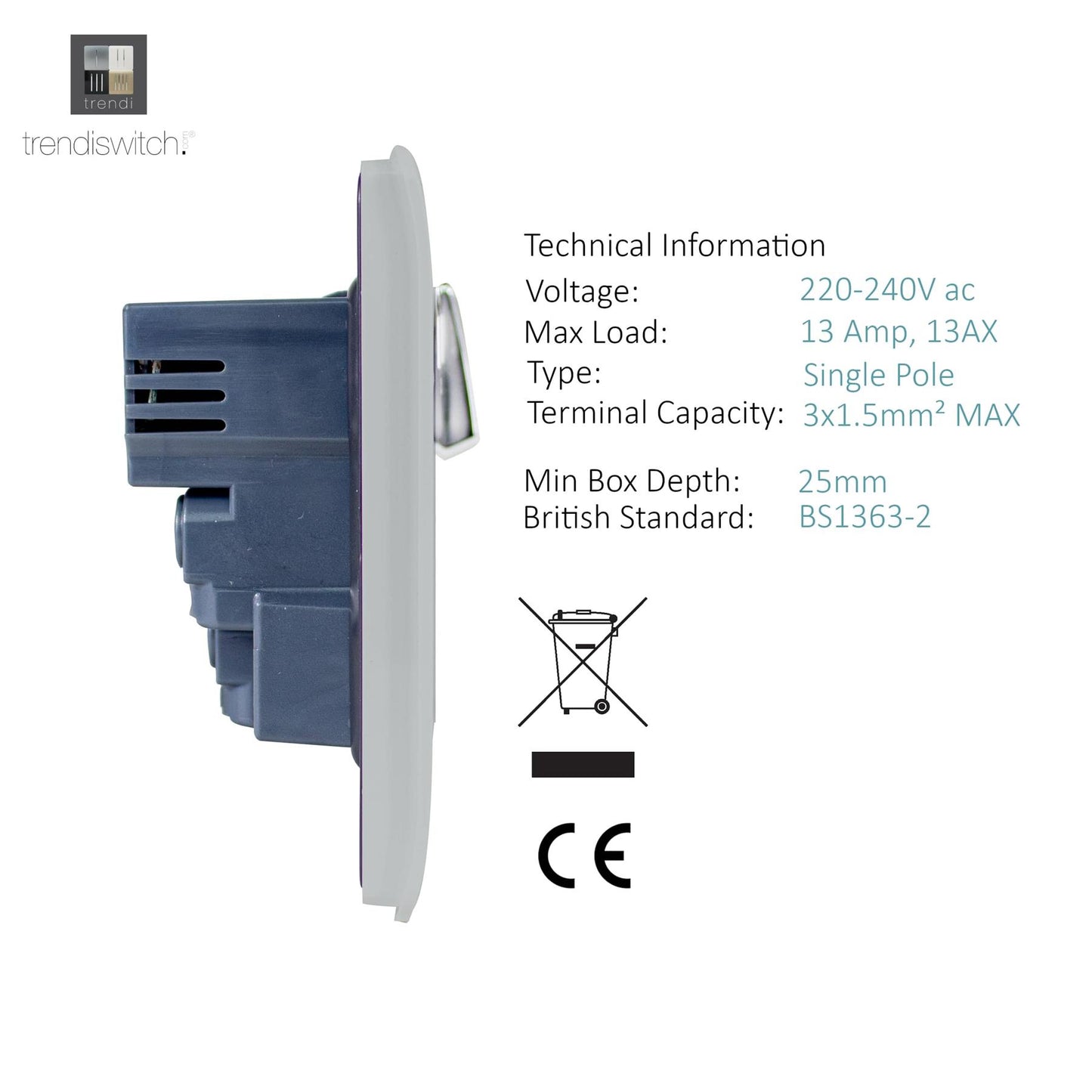 Trendi 1 Gang Artistic Modern Glossy 13 Amp 2 x 2.1mA USB Switched Plug Socket Stainless Steel