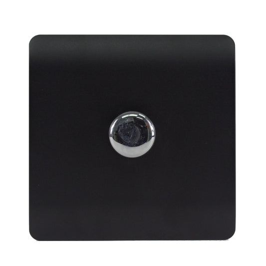 Trendi 1 Gang 2 Way 240V 150w LED Dimmer Screwless Raised Front Plate Plastic Artistic Modern Glossy 10 Amp Chrome Single Electrical Wall Light Switch in Matt Black - ART-LDMMBK